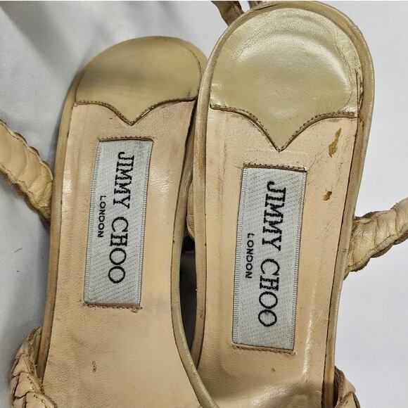 JIMMY CHOO AUTHENTIC VINTAGE WOMEN'S BEIGE STRAPPY ANKLE HEELS – SIZE 6.5 (37.5) - Picture 8 of 11